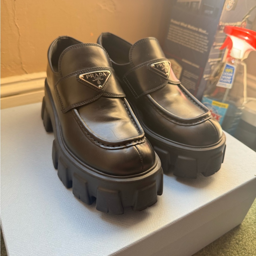 Prada Black Platform Loafers with Chunky Sole